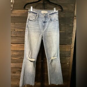 Light Wash Straight-Leg Jeans with Knee Distress - Women